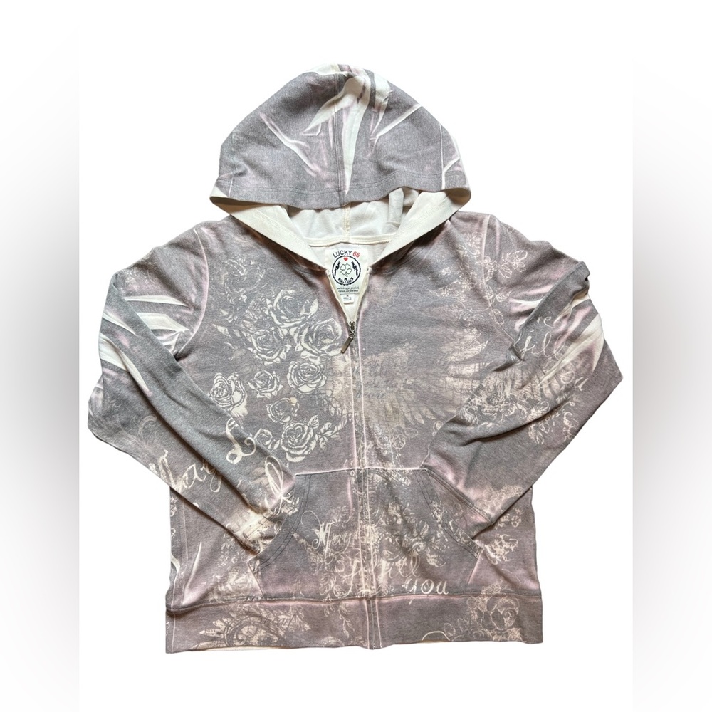 Lucky 66 Lavender and cream hoodie, size Medium